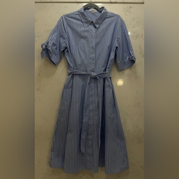 Calvin Klein Dresses & Skirts - Calvin Klein Blue & White Striped Shirt Dress – Size 12 – 100% Cotton